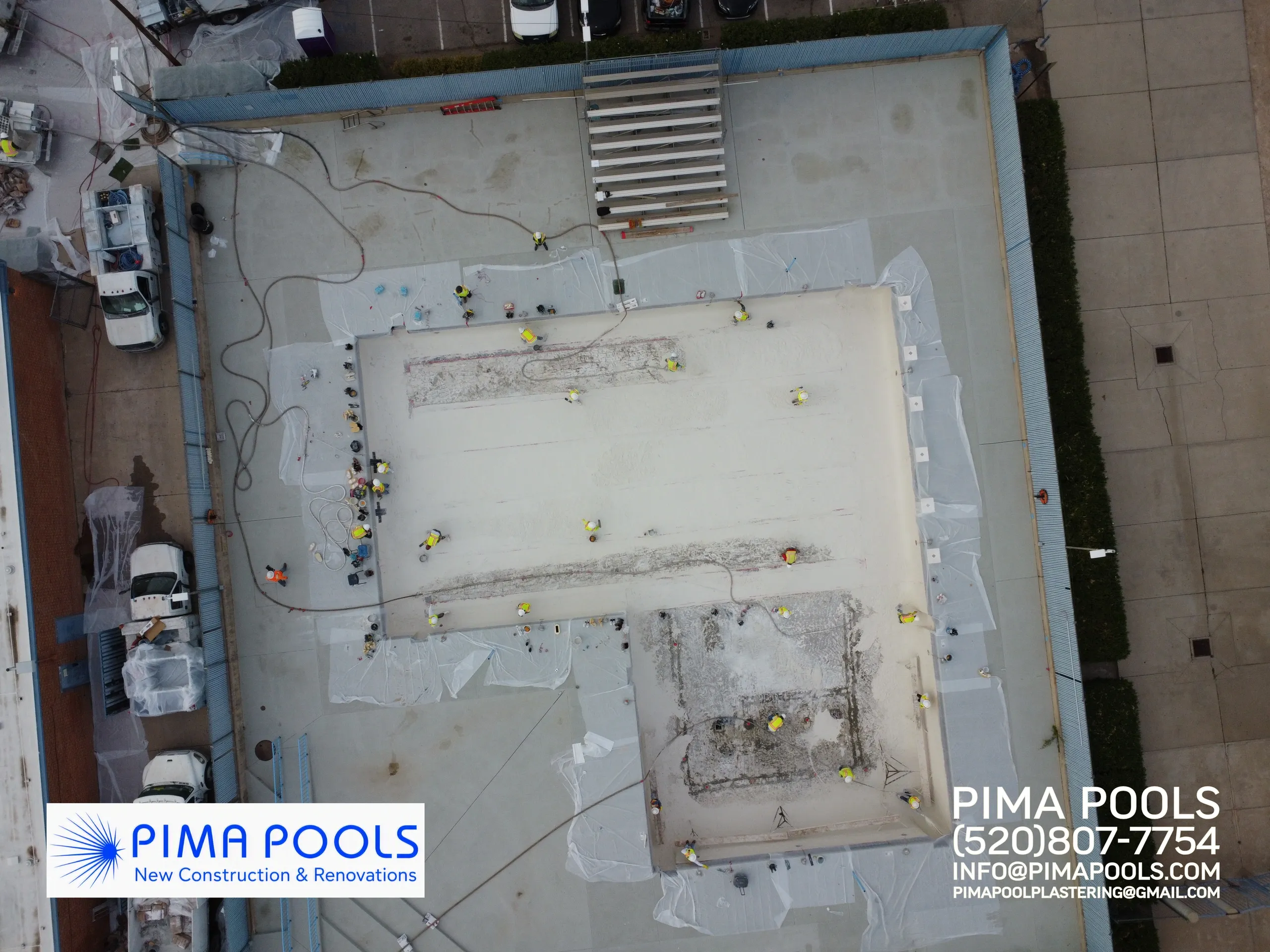 Aerial view pool construction renovation site