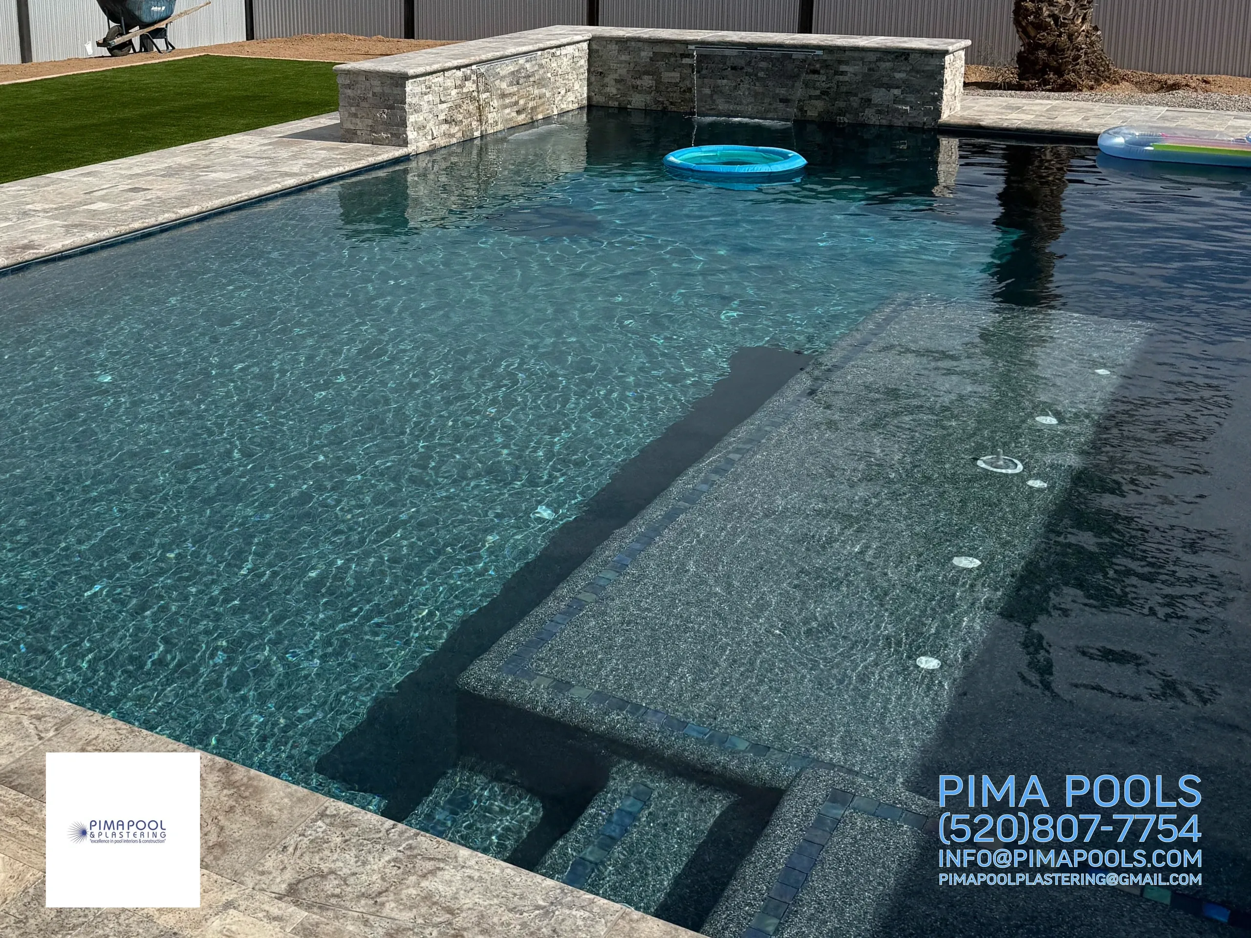 Pool coping stone renovation with travertine edge